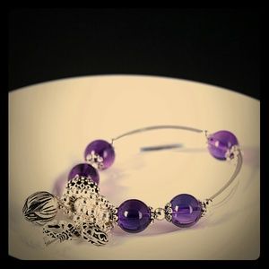 Natural Lovely Purple Crystal Chain Silver Beaded
